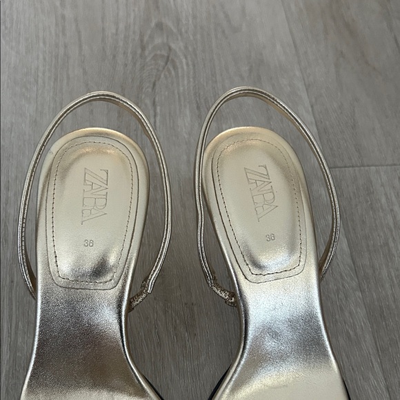 Zara Metallic Gold Sandals with Crystal Accents - Picture 3 of 7